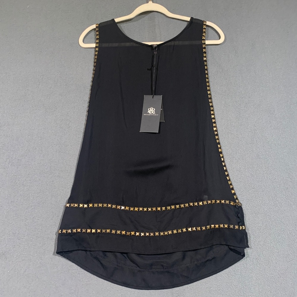 Rock & Republic Black Tie Studded Sleeveless Top Women's Medium New‎ With Flaw *